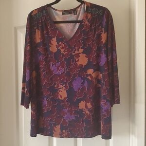 Susan Graver Liquid Knit Pullover, 3/4 sleeve, Multi colored, L